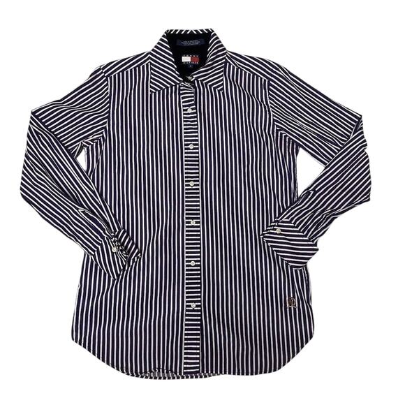 Tommy Hilfiger Womens Longsleeve Purple and White Striped Button Up Shirt size 6 - Picture 1 of 10